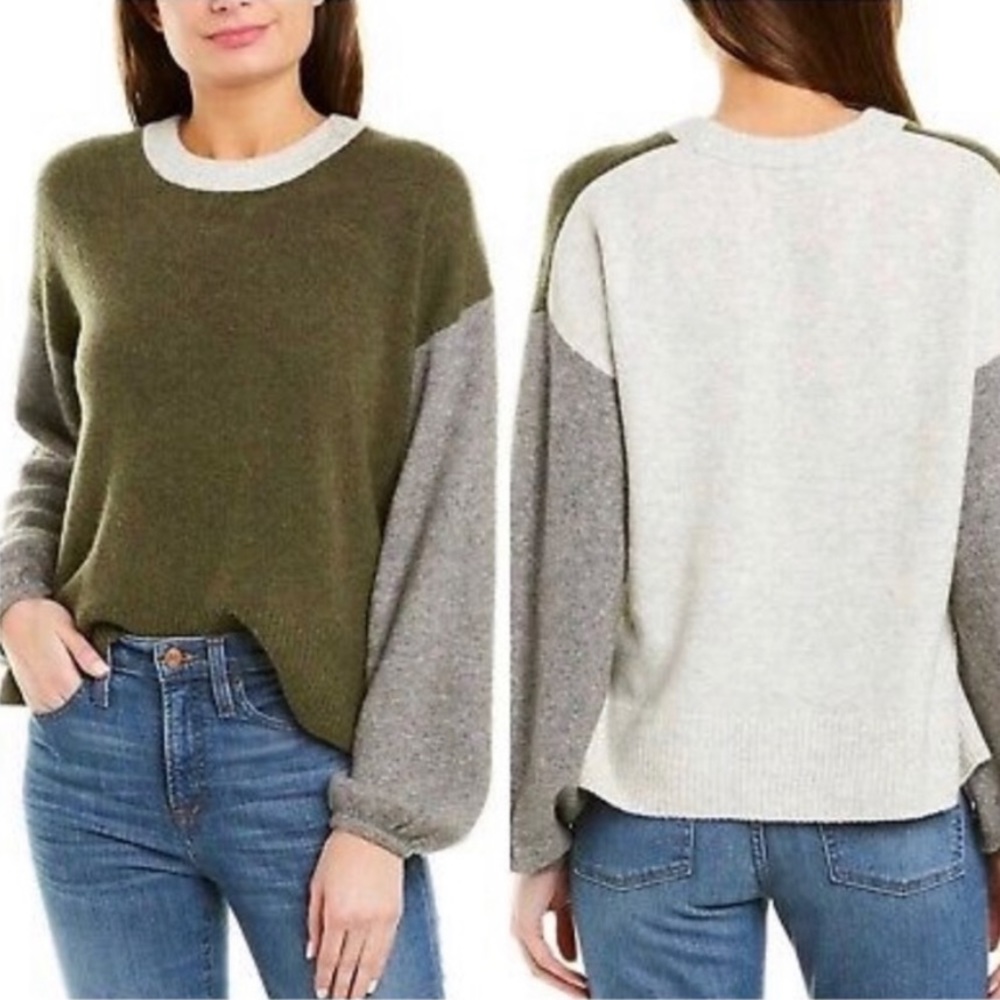 Madewell Payton Color Block Sweater Army Green and Gray Size Medium M